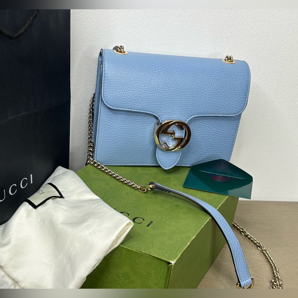 Gucci Pale Blue Leather Chain Crossbody Bag with Siver Hardware - Picture 1 of 16